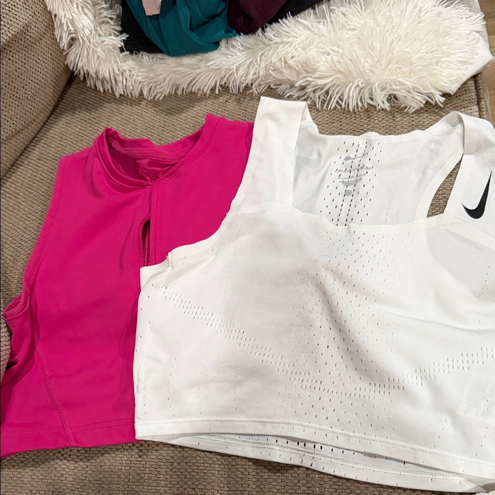 Nike Women's White and Pink Sports Tops